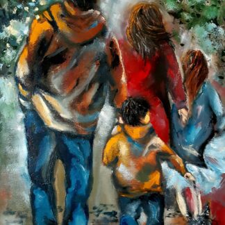 Original Figurative Painting of a family walking in a park. Check out our large selection of art to suit your home or office.